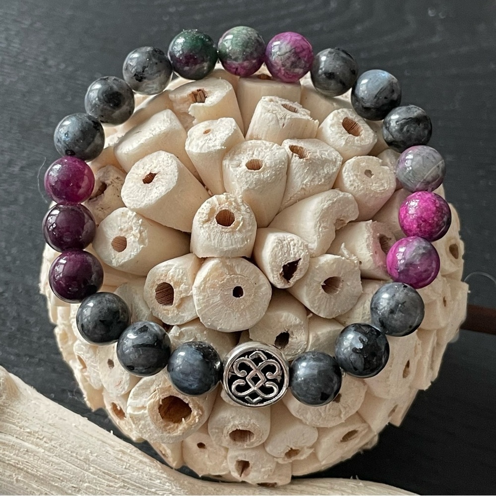 Handmade Natural Stone 8mm Bead Bracelet - Tourmaline & Jasper